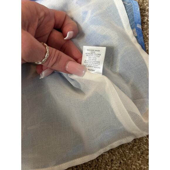 TART blouse top balloon/trumpet sleeves semi sheer baby blue/white flowy SZ MD - Picture 8 of 8